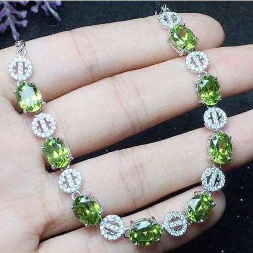 Natural real peridot chain bracelet Free shipping 925 sterling silver Luxury fine jewlery 1.35ct*8pcs gemstone #XY1892613