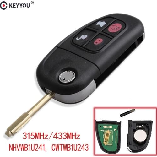 KEYYOU 315/433MHz 4 Buttons Flip Remote Control Car Key Fob Case ID60 Chip NHVWB1U241 For Jaguar X-Type CWTWB1U243