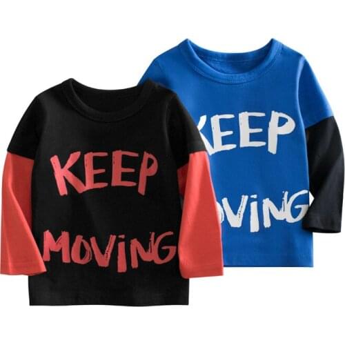 Kids Boys Letter Printed T-Shirt Long Sleeve Color Blocked Children Toddler Tops