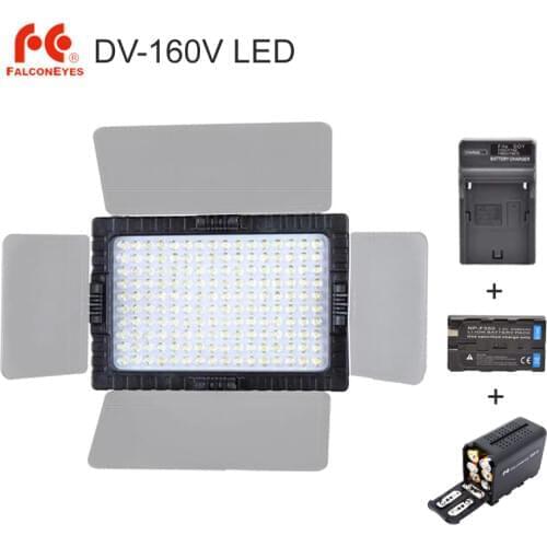 FalconEyes DV-160V CRI95 + 160 LED Video Lamp Camera Light Bulb Photo Lighting 5500K +2300mAh Battery + BB-6 Battery Pack Case
