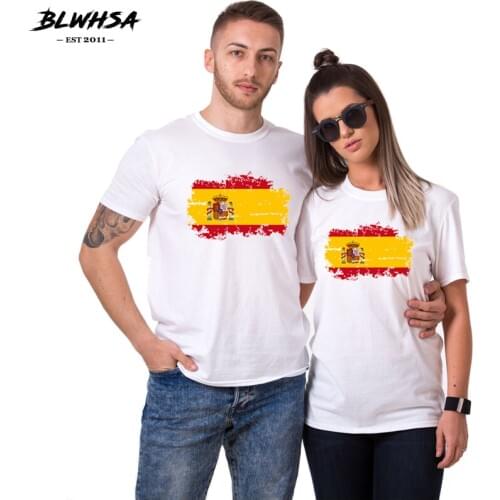 BLWHSA Lovers Couple Spain Flag T-shirt For Women Fashion Classic Nostalgia Flag Couple White Men T shirts For Lovers Clothing
