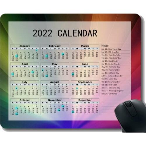 Gaming Mouse Pad 2022 Year Calendar with Holiday,Light Green Solid Color Personalized Mouse Pad