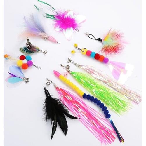 Pet Cat Toy Teaser Bell Feather Stretch Fishing Rod Play Wand Interactive Toys Pets Accessories High Qulity Replacement Heads