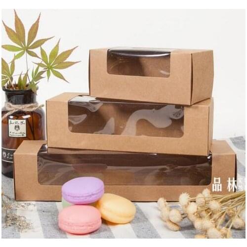 Kraft paper Macarons boxes, kraft packaging box with window ,cookie kraft box ,kraft catron cake box 137x70x60mm
