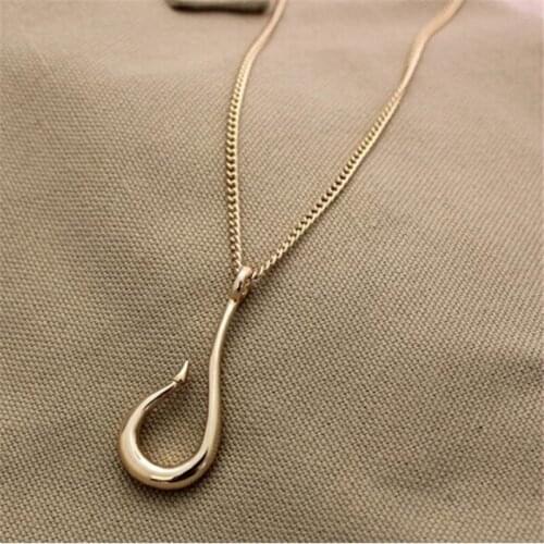 Long chain hip hop rock punk hook necklaces for women men gifts gold color personality minimalist jewelry fj093