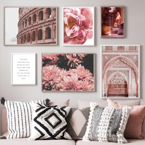 Pink Flower Cave Morocco Gate Poster And Prints Wall Art Canvas Painting Nordic Pictures For Living Room Modern Home Decor