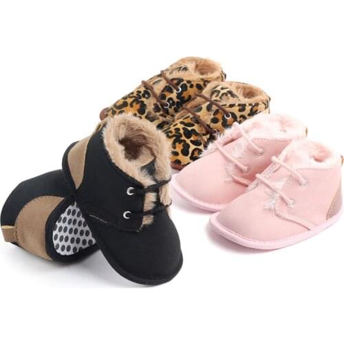 Leopard Solid Baby Shoes Soft Warm Plush Anti-slip Shoes Sneakers Autumn Winter Toddler Infant Boys Girls Comfortable Shoes