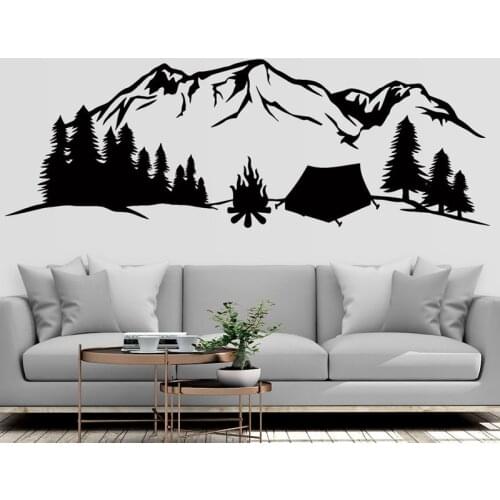 Nature Camping Mountains Wall Decal Mountain Travel Wall Vinyl Sticker Pine Trees Mountains Wall Decal Adventure Decor 2189