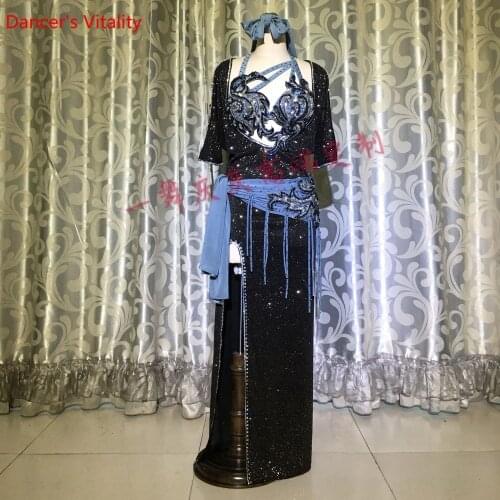 Luxury Diamond Belly Dance Suit 2018 New Women Performance Clothes For Bellydance Stage Competition Dancewear Free Custom