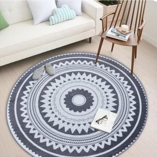 Nordic Gray Geometric Round Carpet Thick 15mm for Living Room Bedroom Anti-slip Area Rugs Chair Floor Mat Cloakroom Carpets
