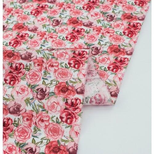 Red rose pure cotton fabric for dress tissus coton imprimé telas algodon estampadas sewing ткань для шитья vestidos tissu sewing