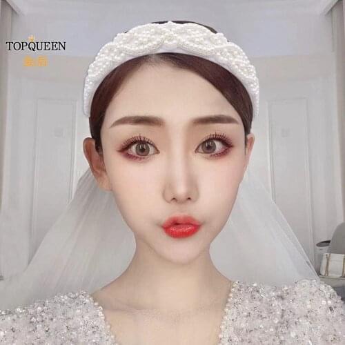 TOPQUEEN S353A-D Baroque Hair Band Full Pearl Wedding Hair Accessories Bridal Tiara Headpieces Pearl Headband Bridal Head Hoop