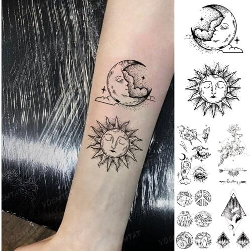 Waterproof Temporary Tattoo Sticker Cartoon Moon Sun Planet Outer Space Black Tatoo Arm Hand Fake Tatto Man Woman Child Tattoos