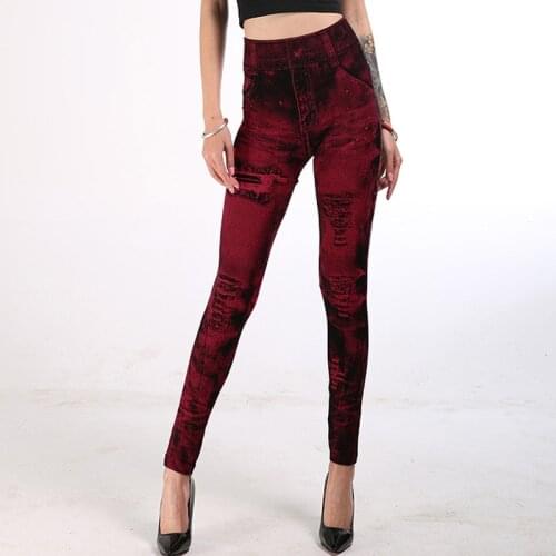 Women Fake Jeans Leggings Sexy Push Up Seamless High Waist Warm Spring Elastic Faux Denim Super Stretchy Skinny Jeggings Pants