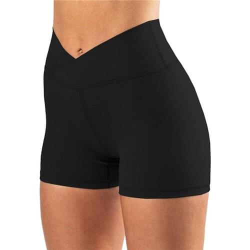 Women Summer High Waist Solid Color Skinny Cross Waist Hip Lift Workout Yoga Sports Shorts Slim Bottoming Shorts