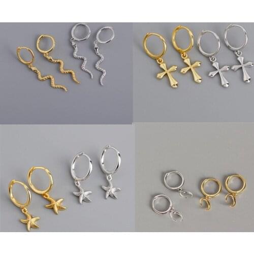 925 Sterling Silver Snake Cross Star Stud Earrings For Women Romantic Wedding Party Jewelry Brincos Pendientes