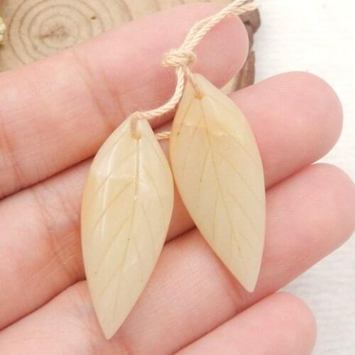 Wholesale gemstone,Carved Leaves Amazonite Earrings Beads,Charms Women Earring Jewelry Gift Gem Customized,30x12x4mm4.4g