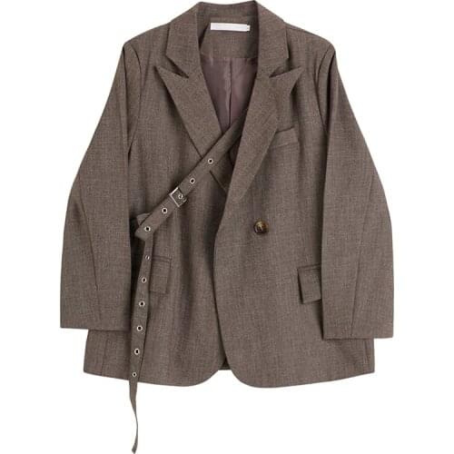 2021 Spring Autumn New Office Ladies Checked Print Notched Loose Oversize Blazers Casual Single Button Pockets Female Blazer