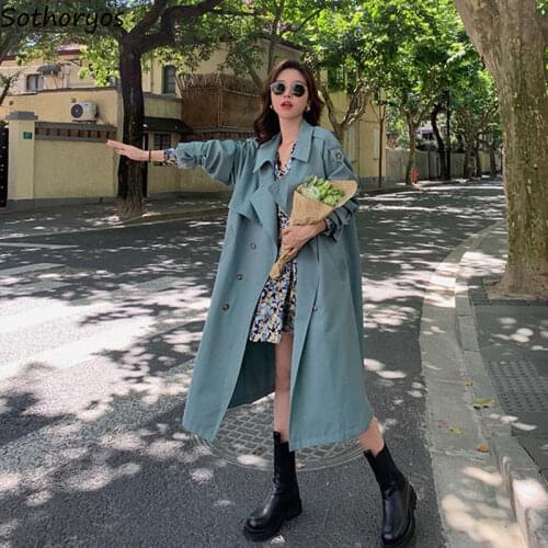 Women Trench Elegant Double Breasted Spring New High Quality All-match Korean Style Adjustable Waist Solid Fashion Chic Daily