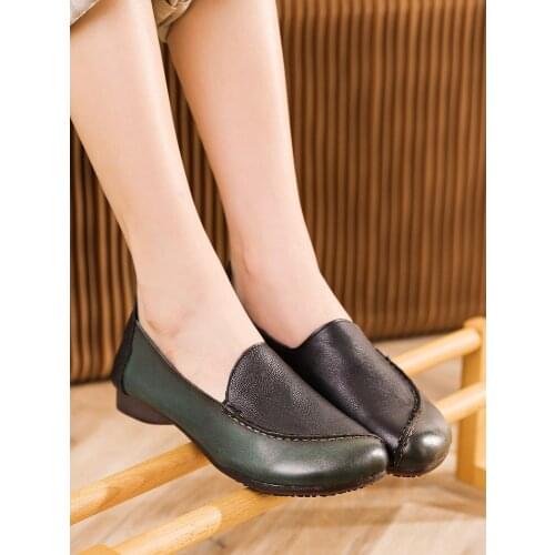 ZXRYXGS Spell Colors Classic Retro Genuine Leather Shoes Women Flat Shoes 2021 New Fashion Casual Shoes Soft Sole Comfort Flats