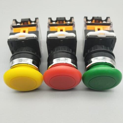 10pcs Installation hole 22mm Mushroom head 35mm push button Momentary Maintained Red Green Yellow LA38-11M MS Self-locking reset