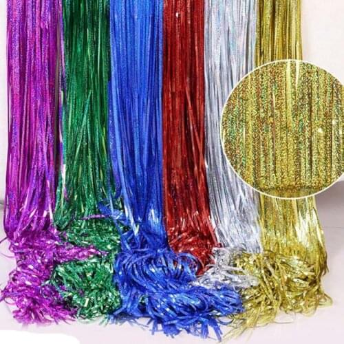 2x1m Metallic Glitter Foil Tinsel Fringe Curtain Party Backdrop Bachelorette Kids Birthday Baby Shower Wedding Party Decorations