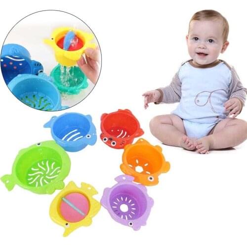 6PCS Baby Bathing Toys Durable Bath Jenga Toy Folding Cups Game for Baby BM88