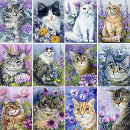 Full Square/Round Drill 5D Diy Diamond Painting Cat Kit Diamond Embroidery Animal Cross Stitch Flower Handmade Craft Home Decor