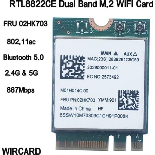 RTL8822CE 802.11AC WiFi+BT 5.0 NGFF FRU 02HK703 wireless netowrk card For Lenovo E460 E465 E470 E475 E560 E570