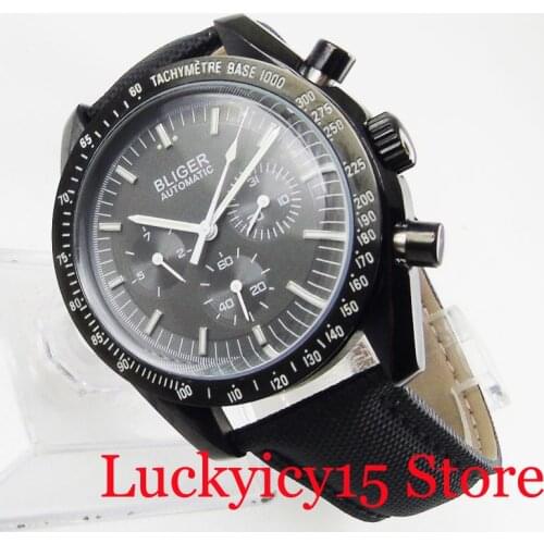 BLIGER Brand Fashional 40mm Self Winding Men Watch Automatic Movement Date Week Indicator PVD Watch Case