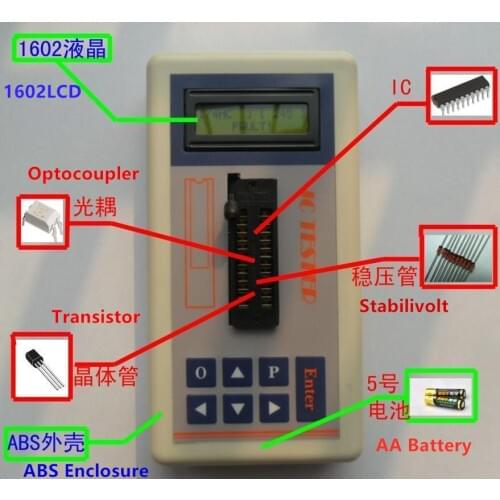 Digital IC Tester Transistor Tester Detect ntegrated Circuit IC Tester Meter MOS PNP 74ch 74ls CD4000 HEF400 4500 amplifiers