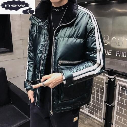 Designer Men Winter Thick Stand Collar Short Coat Streetwear Striped Long Sleeve Casual Down Jacket Plus Size 4XL