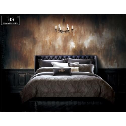 Elegant Wavy Fringes Pattern 4Pieces Yarn Dyed Jacquard Bedding Sets Bed Linens King Size Duvet Cover Set Pillowcase Bedsheet