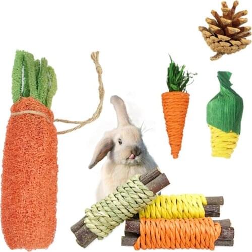 7-Piece Rabbit Chew Toy Natural Hay Grass Loofah Small Animal Grinding Play Toys for bunny Rabbit Hamster