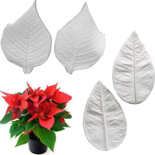 Poinsettia Flowers & Foliage Mold Fondant Cake Decor Tool Silicone Mold Sugarcraft Chocolate Baking Tool For Cakes Gumpaste Form