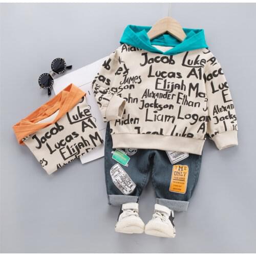 Children Fashion Clothes Suit Spring Kids Boy Girl Letter Hoodies jeans 2Pcs/sets Baby Toddler Clothing Infant Sportswear sets