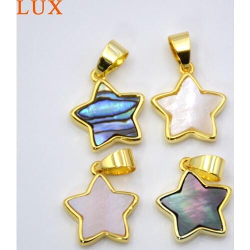 Pretty star shape Gold Plating Natural Shell Charm Pendant Polish Beach Sea Shells Gem stone Bead Boho Jewelry mother of pearl