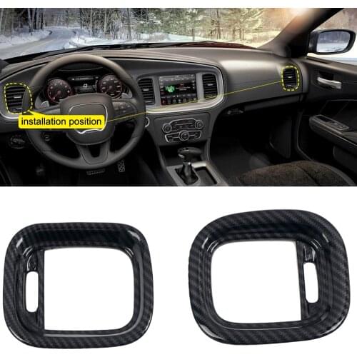 LHD! Car Styling 2PCS ABS Carbon Fiber Interior Dashboard Side Air Vent Outlet Cover Trim for Dodge Charger 2015-2020 Accessory
