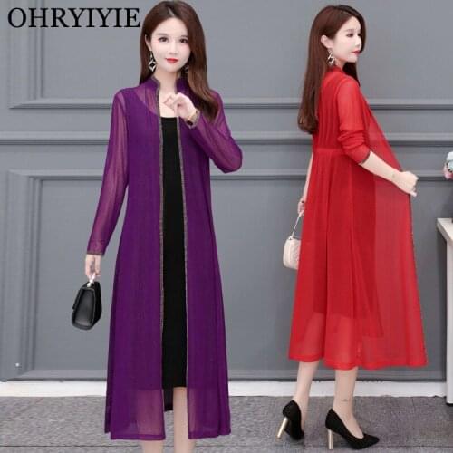 OHRYIYIE Large Size 5XL Fashion Ice Silk Cardigan Sweater Women 2021 Casual Thin Long Knitted Sweater Female Outwear Coat XL-5XL