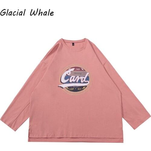 GlacialWhale Long-sleeved Mens 2021 Autumn Solid color Simplicity Pink T-shirt Male Streetwear Round neck Trendy Mens Clothing