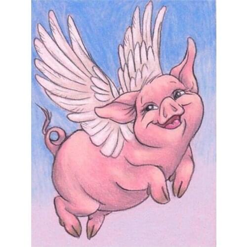 Cartoon Pig Square Diamond Painting Kits Angel Wing Mosaic Embroidery Picture Crystal Rhinestones Stickers Decal Wall Art Gift