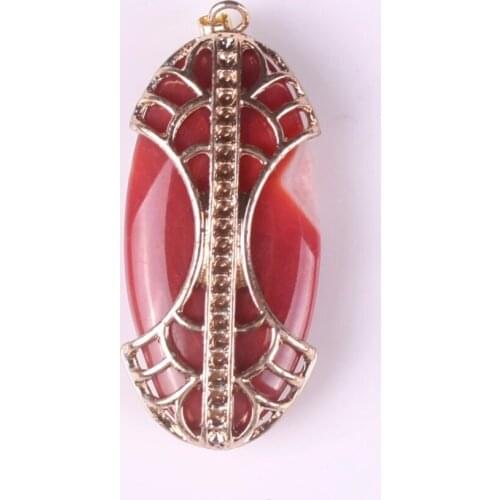 2017 New Fashion Real Dragon Vein Onyx Pendant Natural Carnelian Gem stone Oval Pendant Inlaid Filigree Gold Color Hollow Skin