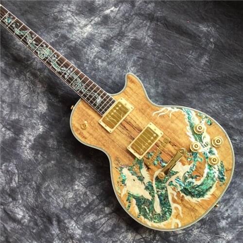 New high quality Custom electric guitar, abalone dinosaur inlaid fretboard and body electric guitar, free shipping
