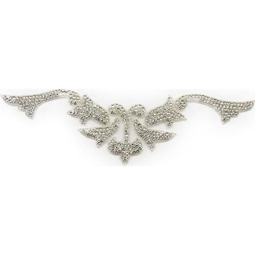 Wholesale popular 3D silver collar rhinestone applique for wedding dress WRA-947