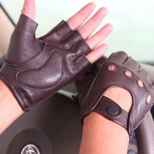 Latest 2020 Mans Genuine Leather Semi-Finger Gloves Spring Summer Imitation Deerskin Non-Slip Male Driving Fitness M044W4