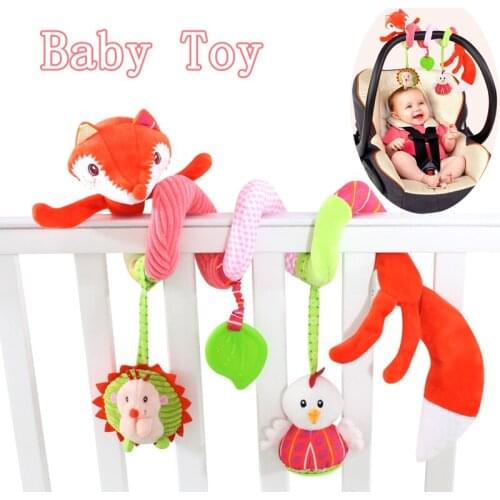 Fox Animal Baby Toy 0 1 Year Old Rattles Car Bed Hanging Winding Toddlers Toys for Infant Bells Girls Boy Sensory Plush Doll Kid