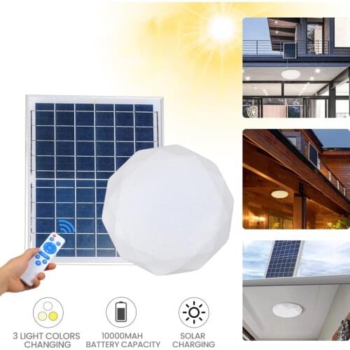 Solar Ceiling Light 30W 3 Colors Changed Solar Indoor Light with Remote Control Dimmable Solar Barn Light for Indoor House,Shed
