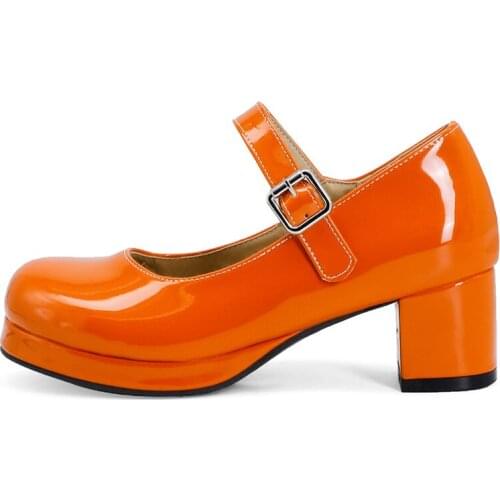 Casual Medium Heels Lolita Shoes Women Straps Mary Janes Shoes Girls Fashion Red Yellow Heels Pumps Party Office Shoes Ladies