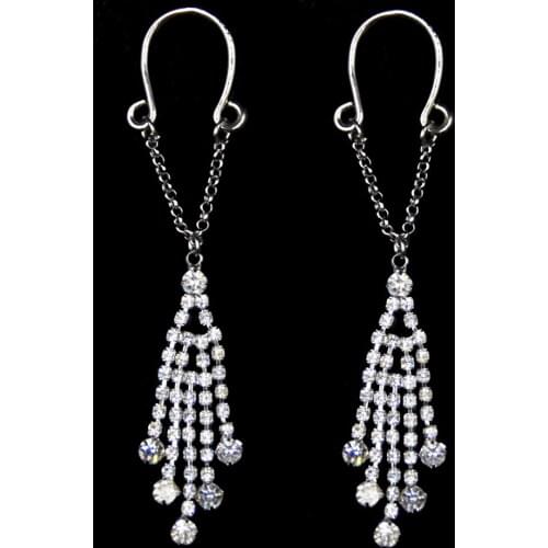 Adjustable Clip On Shield Non-pierce Jewelry Dangle Crystal Tassels Nipple Ring