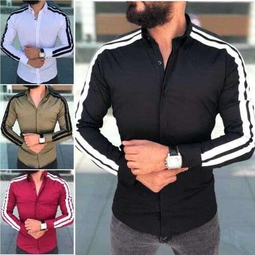 Luxury Men Shirts Smart Casual Slim Fit Long Sleeve Dress Shirts Side Stripe Sleeve Turn-down Collar Shirts Fashion Men Tops